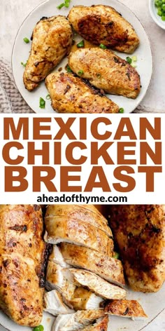 mexican chicken breast on a white plate with green onions