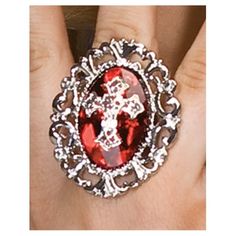 These elegant pewter and red gothic cross rings are great for adding a dark and sinister touch to any costume. 1-size fits most for men or women. Great on their own, even better with the complimenting line of brooches, necklaces and other jewelry in our store. Size: One Size.  Gender: unisex.  Age Group: adult.  Pattern: metallic. Vampire Rings, Mystique Costume, Its Halloween, Red Gothic, Gothic Cross, Gothic Crosses, Cross Ring, Costume Shop, Fancy Dress Costumes