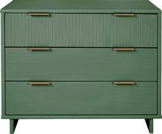 a green chest of drawers with brass handles