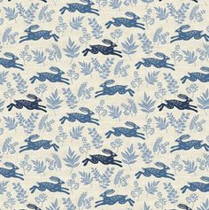 a pattern with rabbits and leaves on it