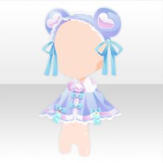 an image of a baby doll with blue hair and bows on it's head