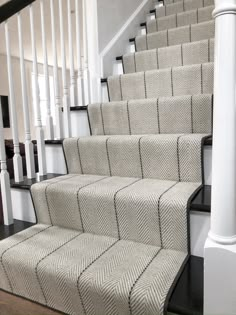 Peter Island Stripe custom stair runner carpet for stairs The Carpet Workroom Boston Massachusetts Carpet Staircase, White Stairs, House Staircase, Staircase Remodel, Staircase Makeover, Stair Remodel, Hallway Designs