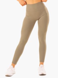 Look great, feel even better in our NKD Refine High Waisted Leggings. Created with our signature, buttery-soft NKD fabric, these leggings bring some luxury to your lifting. The high-waisted design supports you from the squat rack to the sidewalk, while the foldover waistband offers peak comfort.  Full-length leggings Foldover waistband for peak comfort No front crotch seam Sweat-wicking fabric to keep you dry Four-way stretch sueded interlock for unrestricted movement Curved waistband seam designed to flatter your curves Inner leg seam: 67cm  Recommended for Training

Model is 160cm tall. She usually wears a size XS and is wearing a size XS. Her waist measures 62cm and her hips measure 83.3cm.

81%Nylon/19% Elastane Khaki Leggings, Squat Rack, High Waist Leggings, Active Wear Leggings, High Waisted Leggings, Active Wear For Women, Size Guide, Looks Great, Full Length