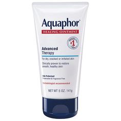 One 5 ounce tube of Aquaphor Healing Ointment Advanced Therapy Skin Protectant Aquaphor is one essential solution for many skin care needs; use on dry, cracked skin, as a lip moisturizer, facial moisturizer or minor wound care This Aquaphor Healing Ointment is designed specifically for dry, compromised skin and clinically proven to restore smooth, healthy skin Use as a replacement for a foot cream or hand cream to help heal dry cracked hands, cuticles and feet Different from body lotion, this Aquaphor Healing Ointment, Dry Cracked Hands, Dry Cuticles, Dry Skin Body, Skin Lotion, Healing Therapy, Cracked Skin, Moisturizer For Dry Skin