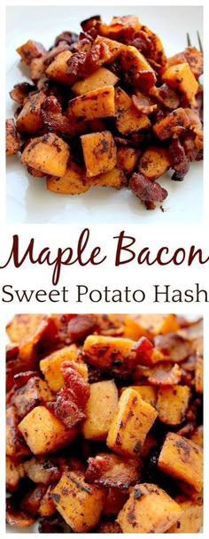 maple bacon sweet potato hash on a white plate