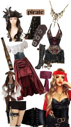 a collage of different types of clothing and accessories including boots, bras, skirts, hats, belts