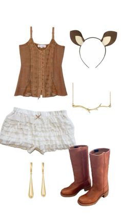 a woman's outfit and accessories including boots