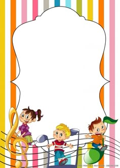 children playing musical instruments in front of an empty sheet with space for the text or image