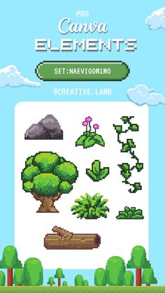 an image of pixel art with trees and plants