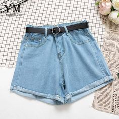 Summer Jean Shorts, Women Denim Shorts, Jeans Claro, Denim Chic, Polyester Pants, Summer Jeans, Slim Denim, High Waist Bottoms