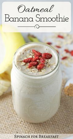 an oatmeal banana smoothie in a mason jar