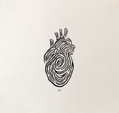 a black and white drawing of a human heart