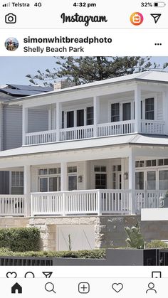 the instagram page shows an image of a beach house with white balconies