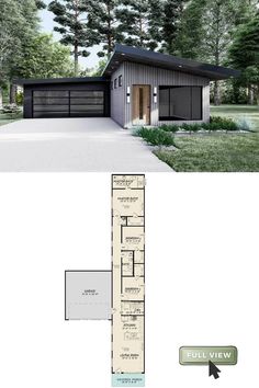 the floor plan for this modern house is very small and has two garages on each side