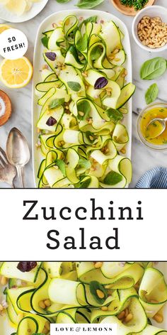 zucchini salad with lemons, olives and parsley on the side