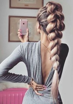 Rose Blonde Hair, Rose Blonde, Low Ponytail Hairstyles, Elegant Ponytail, Big Braids, Braided Ponytail Hairstyles, Beautiful Braids, Hair Braids