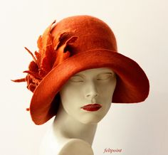 "Rust cloche hat Art Deco Felt hat felted hat Womens hat cloche hat felt hats felted hats Retro hat La belle epoque Art Deco, 1920s hat, Art Hats Rust orange hat cloche hat 1920's woman hat, Gatsby hat, Miss Fisher hat, Unique hat Hats&Caps Accessories Wool Merino wool Handmade Great, very flattering hat in the style of 1920's ! Soft and durable ! Adapts to the head ! Special and unique ! Sophisticated and elegant ! This hat is in rust/orange color with leaves in shades of rust/orange I can Adjustable Wide Brim Felt Cloche Hat, Adjustable Cloche Felt Hat For Fall, Elegant Handmade Felt Hat With Short Brim, Elegant Handmade Winter Hats, Adjustable Felt Cloche Hat, Adjustable Cloche Felt Hat, Elegant Wide Brim Handmade Felt Hat, Elegant Handmade Wide Brim Felt Hat, Fall Felt Cloche Hat With Curved Brim