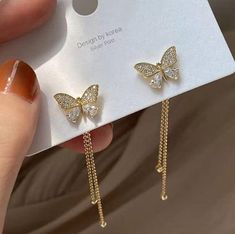 Gold butterfly earrings for women Cercei Din Lut Polimeric, قلاد�ات متدلية, Long Pearl Earrings, Tassel Earing, Dangle Earrings Wedding, Korean Jewelry, Wedding Pendant, Long Tassel Earrings, Butterfly Earrings Stud