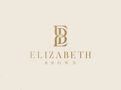 the logo for elizabeth brown is shown in gold and black on an off white background