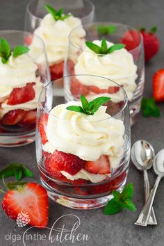 strawberries and cream dessert in small glasses