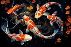 four orange and white koi fish swimming in water