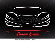 the silhouette of a sports car on a black background with red and white lines, suitable for