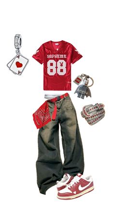 Street Style Outfits Casual, Cool Outfit Ideas, Red Streetwear, Cool Outfit, Outfit Inspo Casual, 2000s Fashion Outfits, Tomboy Style Outfits, Cool Outfits For Men