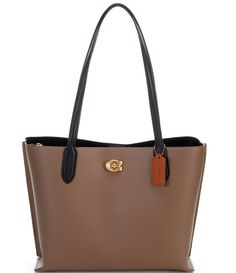 From COACH&#x2C; the Willow Colorblock and Signature Interior Tote Bag features:Polished pebble leather and Signature coated canvasTurnlock and magnetic snap closuresCenter zip compartmentDouble handles Four protective feet at baseApprox. 13.5" L x 10.75" H x 5.75" W bag; 11.5" handle dropImported. Coach Coated Canvas Bags For Work, Coach Bags With Leather Trim And Coated Canvas, Coach Brown Pebbled Leather Bag, Coach Coated Canvas Shoulder Bag For Work, Brown Pebbled Leather Coach Bag, Coach Bags With Leather Trim For Everyday Use, Everyday Shoulder Bag With Magnetic Closure In Coated Canvas, Daily Use Coated Canvas Shoulder Bag With Magnetic Closure, Coach Bag With Magnetic Closure For Daily Use