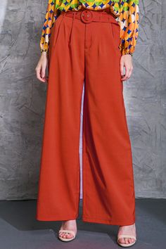 A solid woven pant featuring paperbag waist with self belt, side pockets and wide leg Details Self: 97% Polyester 3% Spandex Size & Fit - Model is 5`8" And Wearing Size Small - Measurements Taken From Size Small - Approx Length: 45" Flying Tomato, Vintage Inspired Design, Sophisticated Style, Burnt Orange, Fitness Models, The Past, Perfect Fit, Wide Leg, Spandex