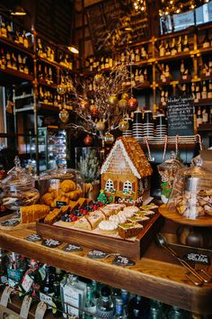 a display in a store filled with lots of different types of food and drink items