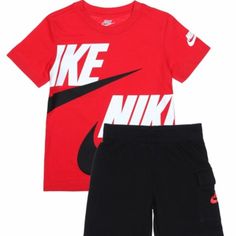 Nike Sportwear T-Shirt & Shorts Set New With Tags Nike Id: 66j213-023 Msrp $38 If You Have Any Questions Please Ask Before Purchasing. Check Out All Of Our Other Great Items B45 The Nike Set Includes A Cozy T-Shirt And French Terry Cargo Shorts For An Easy Everyday Outfit. T-Shirt Made Of Soft Jersey Fabric That Feels Gentle On Skin. Ribbed Collar Stretches For Comfort. The Shorts Are Made With French Terry Fabric That Feels Soft And Smooth On The Outside And Gently Textured On The Insi Cheap Nike Playwear Sets, Toddler Nike Outfits, Boys Nike Outfits, Girls Nike Outfits, Nike Sets, Nike Tracksuits, Leopard Nikes, Nike Set, Nike Id