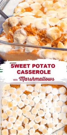 sweet potato casserole with marshmallows in a glass dish