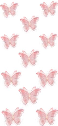 many pink butterflies are arranged in rows on a white background