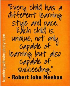 a quote from robert john mehan about children's education and learning, on an orange background