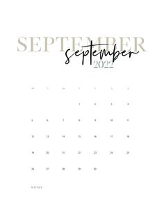 a calendar with the word september in black and white on it's front page