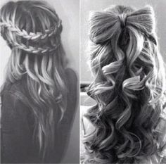 Bow hairstyle . Curls . Tumblr Hair, Hair Designs, Prom Hair