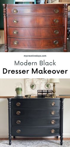 an old dresser is turned into a modern black dresser makeover