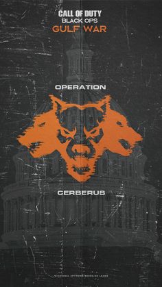 an orange and black poster with the words operation gerberus on it's side