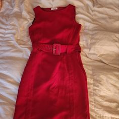 Tahari Belted Sheath Dress Red Size 4 Nwot Red Mini Dress For Work, Red Sheath Midi Dress For Work, Red Knee-length Office Mini Dress, Red Fitted Mini Dress For Office, Fitted Red Mini Dress For Office, Red Sheath Mini Dress For Formal Occasions, Red Belted Dress For Work, Formal Red Sheath Mini Dress, Elegant Red Belted Midi Dress