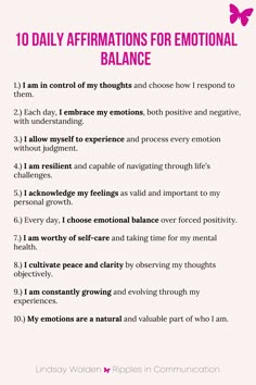 Start your day with these powerful affirmations designed to promote emotional balance and well-being. Embrace your inner strength and navigate life's ups and downs with a positive, grounded mindset. #DailyAffirmations #EmotionalWellness Emotional Balance Affirmations, Grounding Affirmations, 2024 Affirmations, Toxic Positivity, Mindfulness Journal Prompts, Healing Journaling, Health Affirmations, Healing Affirmations, Powerful Affirmations