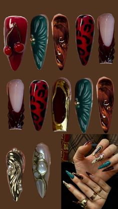 Monet Nails Art, Dark Moody Nails, Extreme Nails Designs, Kitsune Nails, Nail Cross Design, Goddess Nails Designs, Earthy Nails Designs, Eccentric Nails