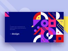 an abstract banner design with geometric shapes and lines in blue, pink, yellow and purple