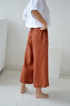 Love the look of these Brown Linen Wide Leg Bottoms, Brown Wide Leg Linen Bottoms, Spring Brown Linen Wide Leg Pants, Brown Linen Wide Leg Pants For Spring, Casual Brown Linen Wide Leg Pants, Brown Linen Wide Leg Pants With Pockets, Brown Linen Wide Leg Pants For Summer, Flared Linen Pants, Baju Kahwin