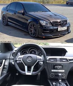 the inside and outside view of a mercedes c - class coupe car, with two different views