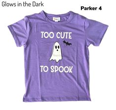 Size 4 KIDS LuLaRoe PARKER TEE Halloween Too Cute To Spook Purple Ghost. Glow in dark Pet smoke free home Print placement may vary Halloween Shirt Designs, Fall Tshirt Designs, Purple Ghost, Halloween Shirt Design, Cricket Ideas, Halloween Apparel, Halloween Shirts Kids, Halloween Traditions, Cricut Halloween