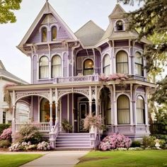 Purple Houses, Pink Victorian House, Different Shades Of Purple, Purple House, Victorian Style Homes, Colorful Houses, Casas The Sims 4, Soft Lavender