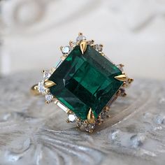 Her Highness Emerald Diamond Ring in 14K and 18K Gold, 5.37ct – Tippy Taste Jewelry Emerald Gemstone Ring, Sparkle Accessories, Emerald Ring Vintage, Emerald Rings, Green Emerald Ring, Morganite Diamond, Emerald Diamond Ring, Baguette Diamonds, Emerald Engagement