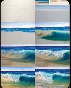 four different pictures of the ocean with waves coming in and out of them, all showing their colors