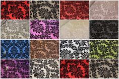 many different colors of fabric with black and white designs