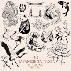 japanese tattoo designs with flowers and birds